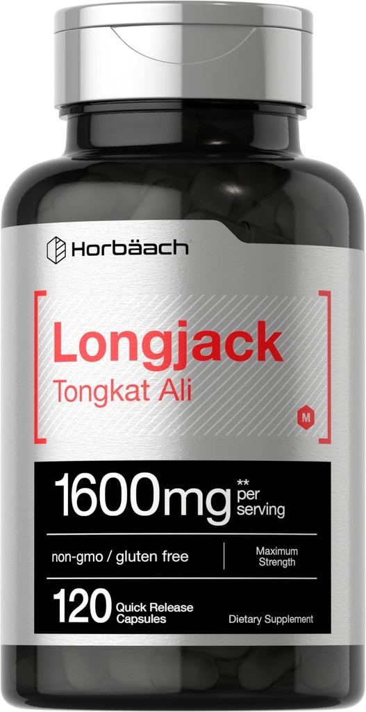 Horbäach Longjack Tongkat Ali för män och kvinnor | 1600mg | 120 kapslar | Extrakt Supplement | Maximala styrka piller | Eurycoma Longifolia | Non-GMO och Gluten Free