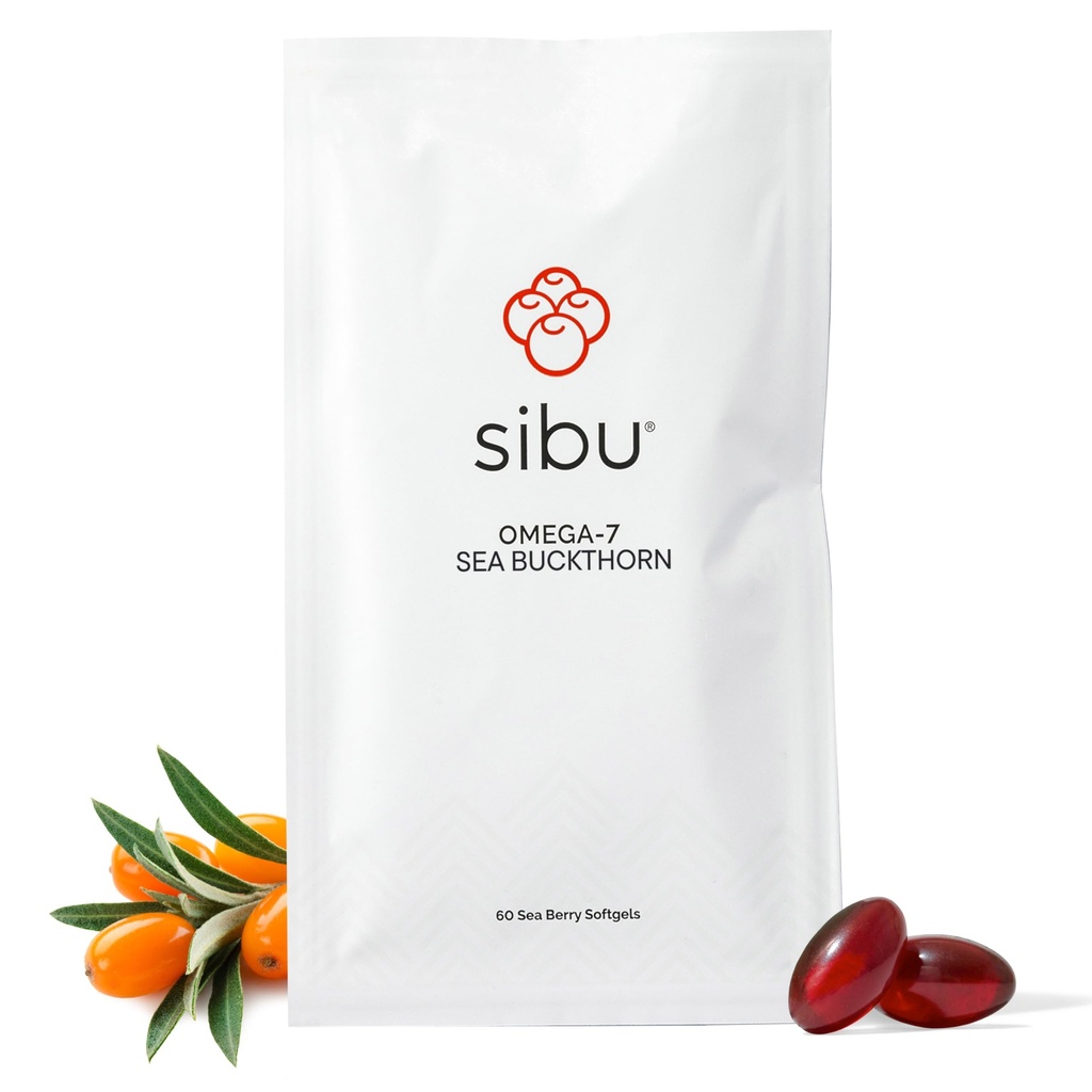 sibu Sea Buckthorn Omega-7 Softgels (30-Day Refill Sachet) - Tillskott för hälsosam hud, hår, naglar och torrhet
