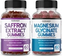 Saffron Supplements (60 Gummies) 5 i 1 Advanced Formula Sugar Free Gummy - Utsökt Raspberry Flavor och Magnesium Glycinate (60 greve) Pure Glycinate Gummy för vuxna - Icke-GMO, Vegan & USA Made
