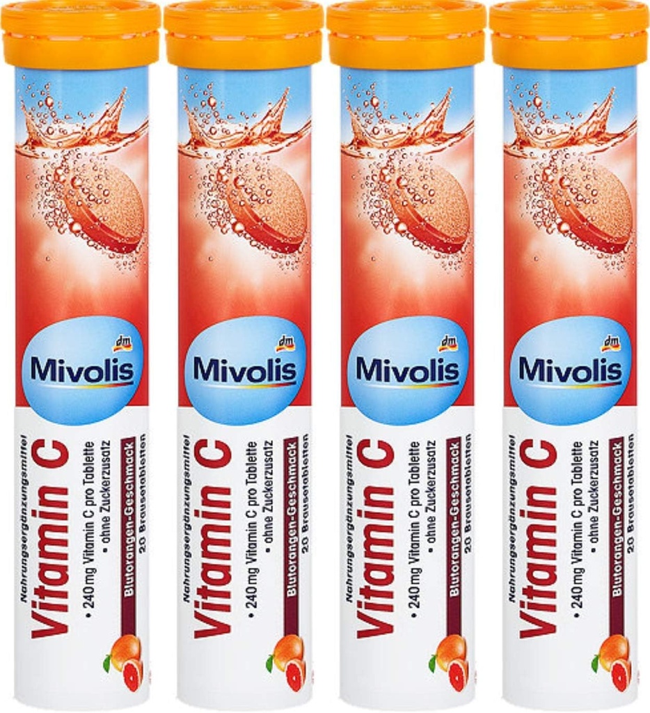 Mivolis Vitamin C effervescent Tablets - Dietary Supplements 4 Packs x 20 poäng | Tyskland