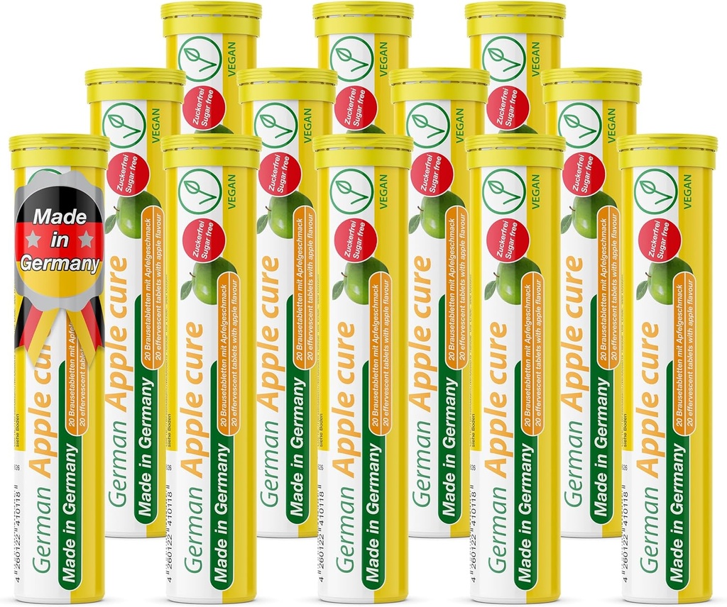 T&D German Apple Cure - 240 Vegan Drink Effervescent Tablets - Apple Flavor - Tillverkad i Tyskland