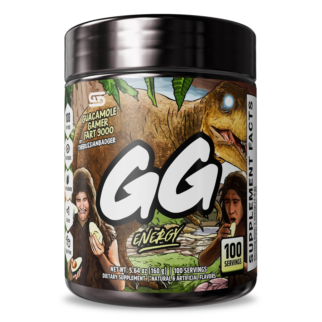 Gamer Supps GG® Energy - Guacamole Gamer Fart 9000 av TheRussianBadger (100 portioner) - Keto Friendly Gaming Energy och Nootropic Blend, Sugar Free + Organic Caffeine + Vitamins, Powder Drink