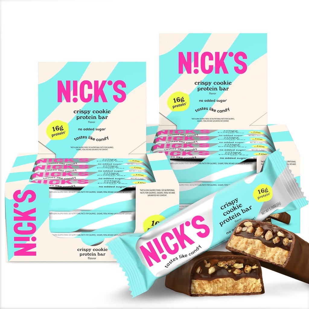 Nicks Protein Bars Krispi Cookie | 16g protein | 210 kalorier | Low Carb Keto Friendly Snacks No Added Sugar (Multipack 24 barer x 50g)