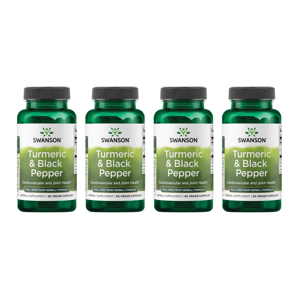 Swanson Turmeric & Black Pepper - Organic Joint Health, Heart Health, Digestion och Liver Support Supplement - Natural Formel för förbättrad biotillgänglighet & Absorption - (60 Veggie Capsules) 4 Pack