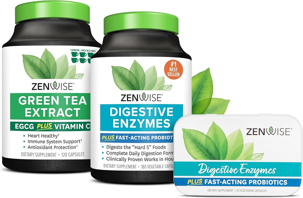 Zenwise Health Digestive Enzymes, Green Tea Extract, and Free Travel Tin