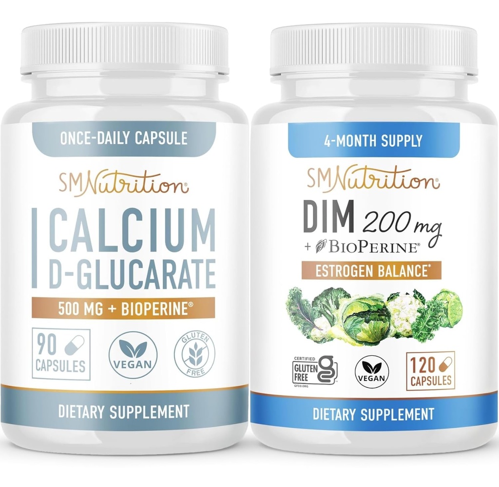 SMNutrition 200mg DIM Supplement med Calcium D-Glucarate | Hormon Balancing Bundle med DIM Diindolylmethane Capsules (120 portioner) och Vegan Gluten Free Non-GMO CDG Supplement (90 portioner)