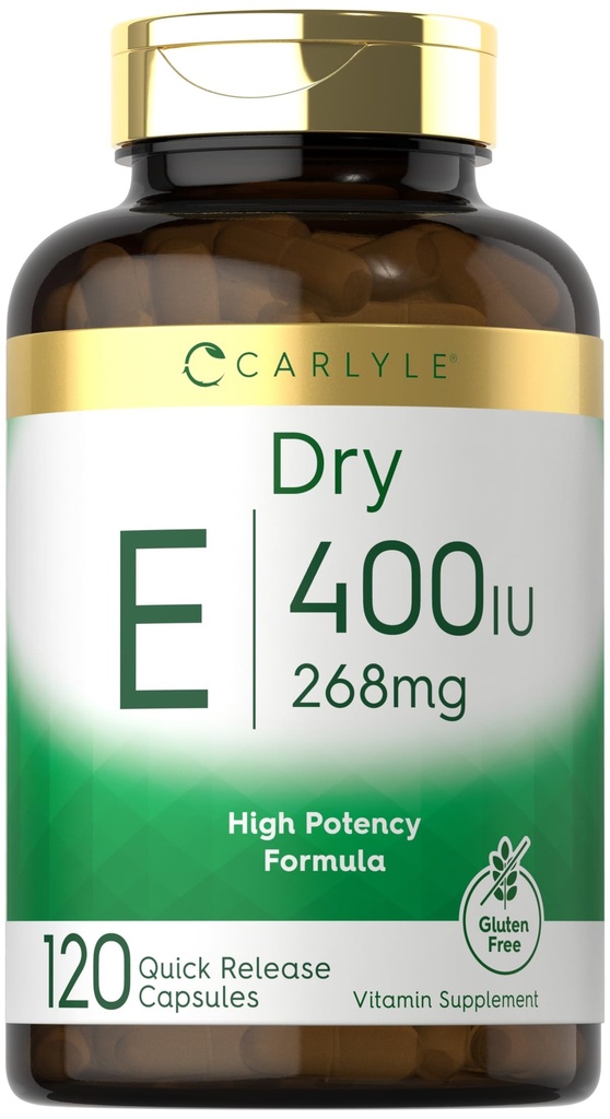 Carlyle Dry Vitamin E | 400 IE (268mg) | 120 kapslar | High Potency Formel | Non-GMO och Gluten Free
