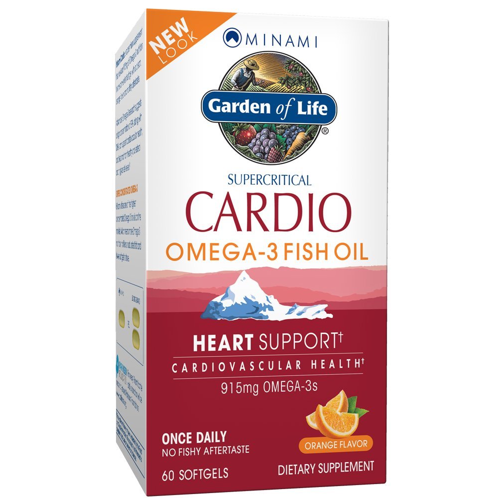 Garden of Life Fish Oil Omega 3 - Cardio Fish Oil Supplement för hjärthälsa, 915mg Omega 3 fettsyror EPA & DHA - Orange smak, två månaders leverans, Minami Ultimate Supplements, 60 Softgels