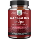 Röd jästris med CoQ10 Supplement - Avancerat hälsosamt hjärta och hälsosamt kolesterolnivåer Formel för män och kvinnor - Extra styrka kapsel med röd jästris 1200 mg kapslar med CoQ10-60 greve