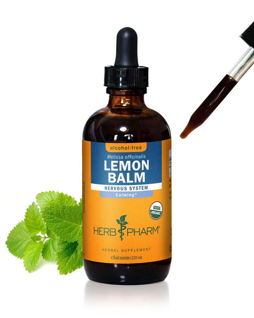 Herb Pharm Certified Organic Lemon Balm Liquid Extract för Calming Nervous System Support, Alkoholfri Glycerit, 4 Ounce
