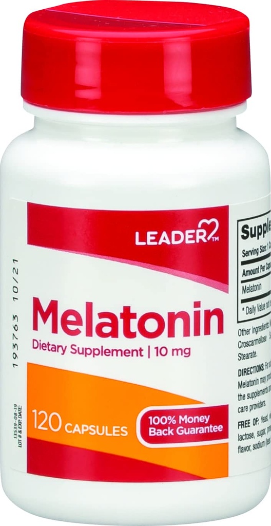 Leader Melatonin 10MG kapslar 120 Ct. Max Styrka sömnhjälp för sömnlöshet