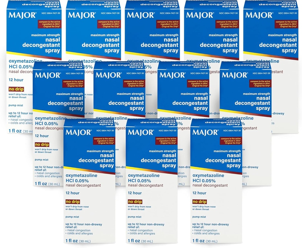 Maximal styrka Nasal Decongestant Spray, Oxymetazoline HCl 0,05% Pump Mist, Non-Drowsy Nasal Spray, upp till 12-timmars Relief från Nasal Congestion, Colds och Allergies 1 Fl. Oz. (12-Pack)