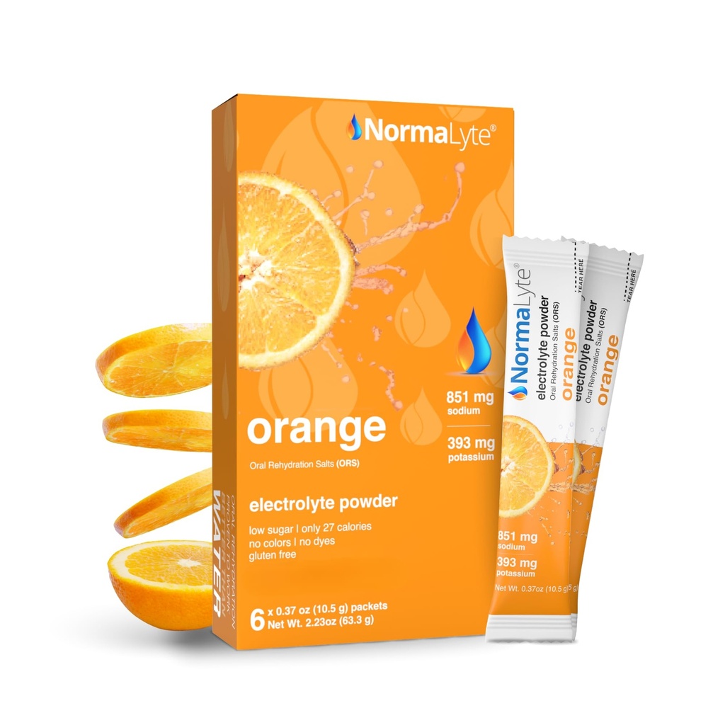 NormaLyte Oral Rehydration Salts- Pack av 6 (Orange) | Electrolytes, Energy Supplements, Electrolytes Packets, Hydration Sachet, Potassium Supplement, Vegan, Dehydration Recovery