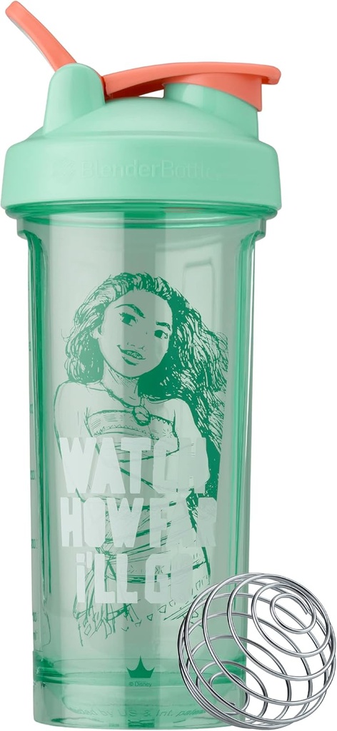 BlenderBottle Disney Princess Shaker Bottle Pro Series, perfekt för Protein Shakes och Pre Workout, 28-Ounce, Se hur långt jag ska gå, Moana