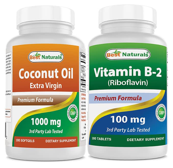 Bästa naturliga kokosolja 1000 mg och vitamin B2 (Riboflavin) 100 mg