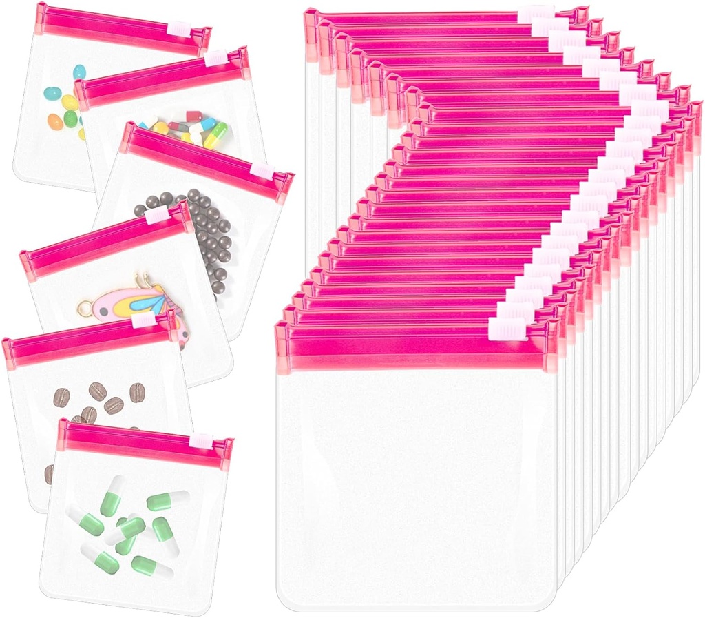 24 Pcs Travel Pill Packets Pill Pouch Bags Återanvändbar Zippered Medicine Bag Set Self Sealing Clear Plastic Medicine Organizer med Slide Lock Bags för Pills Small Items Storage, Rosa