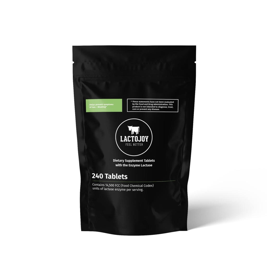 LactoJoy Lactase Pills 14.500 FCC I 240 Fält paket I kraftfulla laktasenzymer för laktosintolerans I Ultra Pure Lactase för förbättrad matsmältning I 100% Vegan