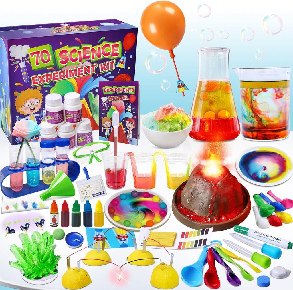 UNGLINGA 70 Lab Experiments Science Kits for Kids Educational Scientist Toys Birthday Gifts Idea for Girls Boys, Chemistry Set, Erupting Volcano, Fruit Circuits, S.T.E.M Aktiviteter Science Project