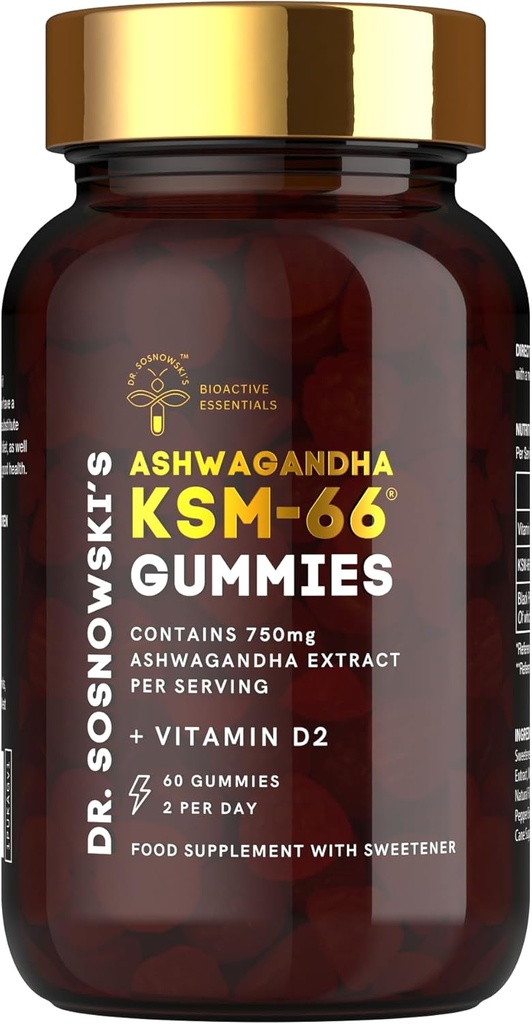 Dr Sosnowski BioActive KSM-66 Ashwagandha Gummies | 750mg Ashwagandha Extract med vitamin D2 (60 Gummies)