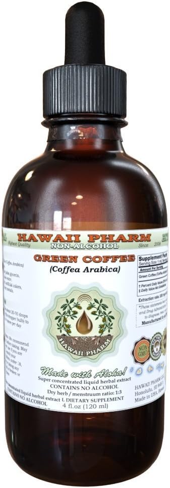 Green Coffee Alcohol-Free Liquid Extract, Green Coffee (Coffea Arabica) Torkade Bean Glycerite Hawaii Pharm Natural Herbal Supplement 4 oz