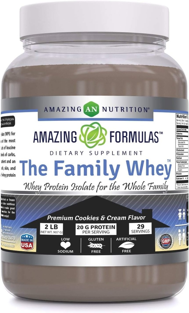 Fantastiska formler Familjen Whey Protein (Isolat) Pulver för hela familjen - 2 pund - Mest komplett och renaste form av protein - Gluten Free (Cookie & Cream)