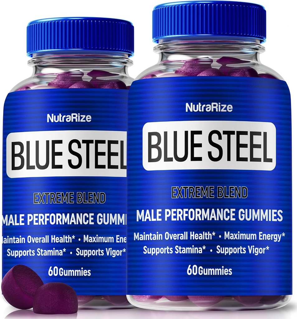 (2 Pack) Blue Steel Gummies för män, daglig näring för att öka förtroende och övergripande hälsa, allt naturligt tillskott för att stödja Peak Performance, Officiell Male Gummy, BlueSteel Reviews (120 Gummies)