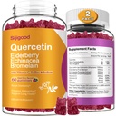 2 Packs Quercetin med Bromelain Gummies, Elderberry, Echinacea, Vitamin C D Zinc - Immune System Support 120 Counts Pure Quercetin Supplements Gummies för barn och vuxna