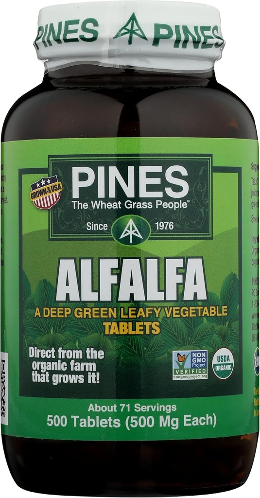 Pines Alfalfa tabletter, Original Green Superfood, USDA Organic, Gluten Free & Non-GMO, 500mg Var och en 500 tabletter