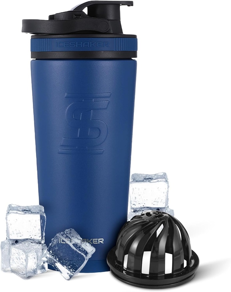 Ice Shaker Insulated Stainless Steel Shaker Bottle | 26oz, Navy | Kall för 30 + timmar | Insulated Cup med Twist-on Agitator | Odor-Free Bottle för Protein Shakes, Vatten, Smoothies, Cocktails
