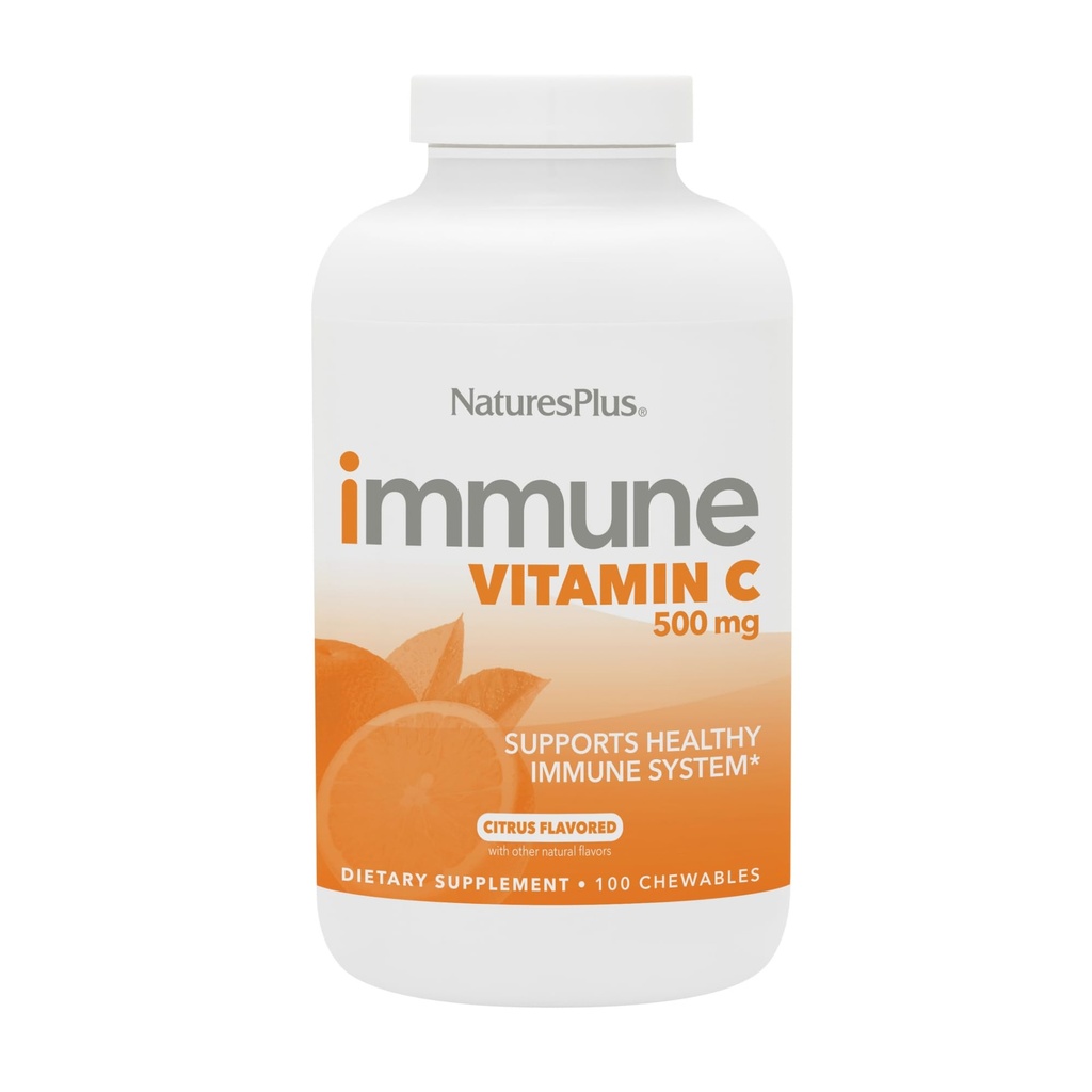 NaturesPlus Immune Vitamin C, Citrus - 100 Chewables - All-Natural Immune System Support - High-Potency Formel med Bioflavonoider & Superfoods - Non-Acidic & Gentle på magen - 100 portioner