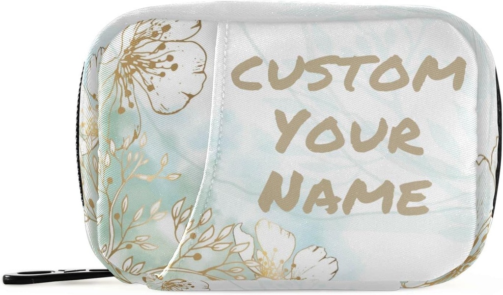 Custom Pill Box 7 Day Pill Case Bag Golden Flowers Personalized Name Travel Pill Organizer Bag med Zipper Portable Weekly Case Compact Size för vitamin Supplement Holder