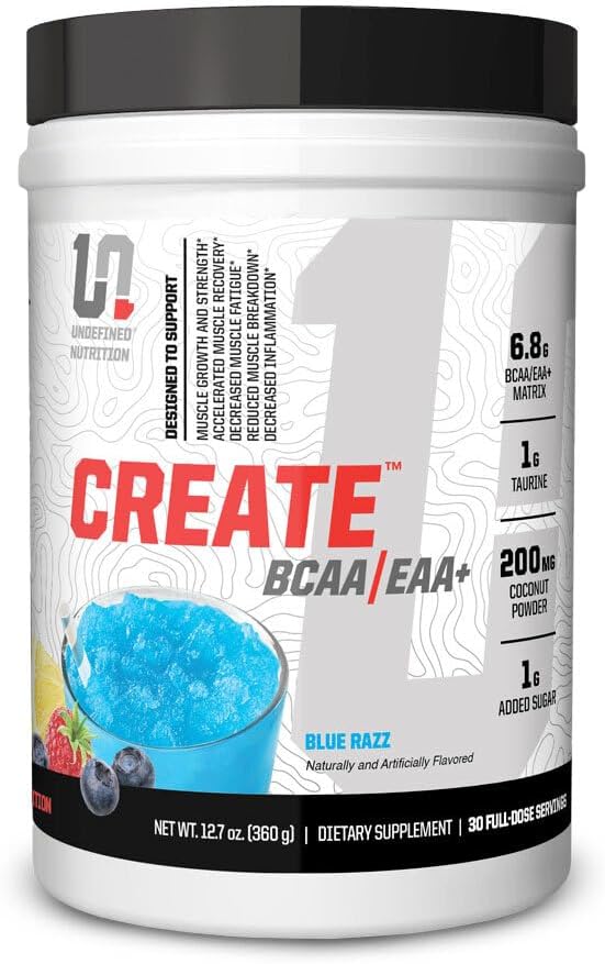 Odefinierad näring Skapa BCAA / EAA + av Brian Shaw - Muscle Recovery & Endurance, 6.8g BCAA / EAA Matrix -Full Spectrum BCAA + Essential Amino Acids Supplement - 30 portioner (127 oz, Blue Razz)
