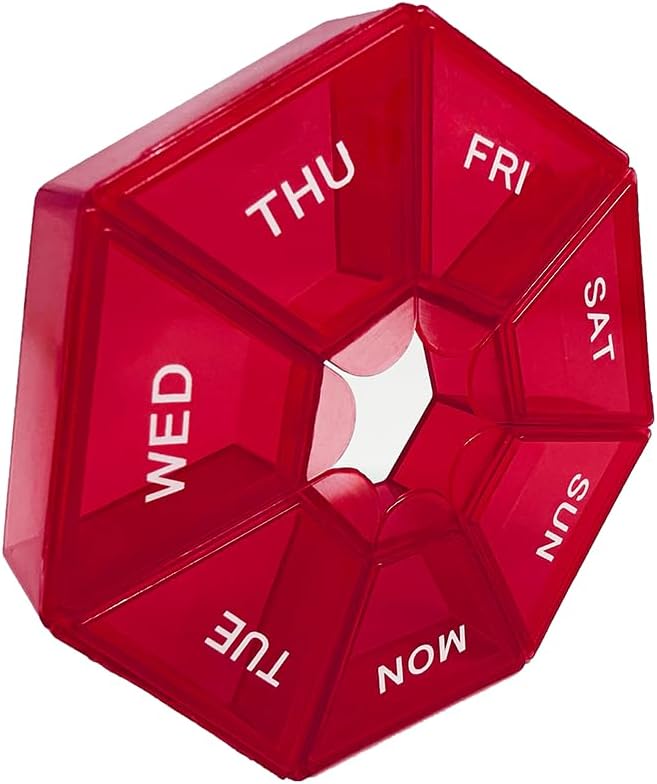 Red Daily Pill Organizer - 7 dagar, 1 gång om dagen, Travel Pill Case