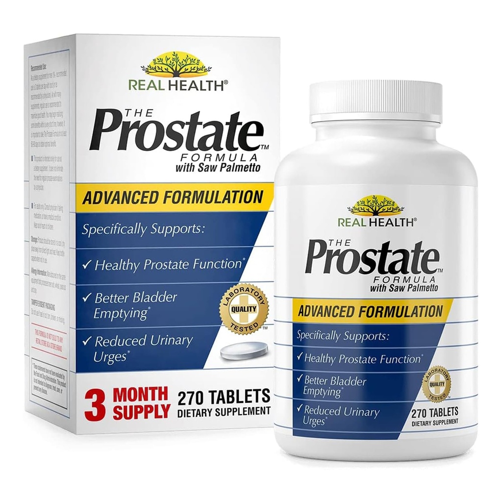 Real Health Prostate Formel - Avancerade Prostata Hälsotillskott för Män, Saw Palmetto Formel för Hälsosam Bladdare och Urinär Support, med granatäpple, Zink och Pumpkin Seed - 270 greve