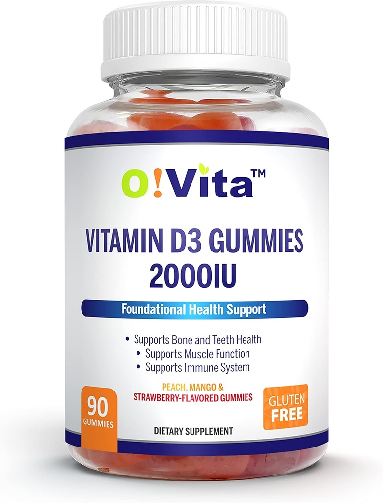 Vitamin D3 Gummies 2000IU, 90 Non-GMO, Vegan och tre Deliciously smaksatta gummies, 45-dagars leverans
