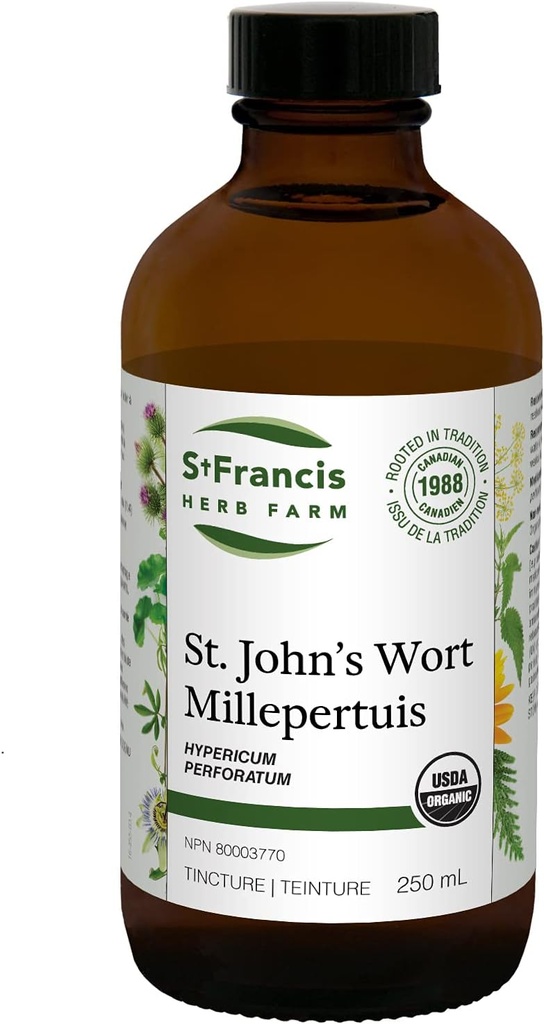 St Francis Herb Farm St John's Wort Herbal Tincture Liquid | Hjälper till att lindra Restlessness & Nervous | Traditionell Herbal Sedative | Organisk | Non-GMO | Laktosfri | (250ml)