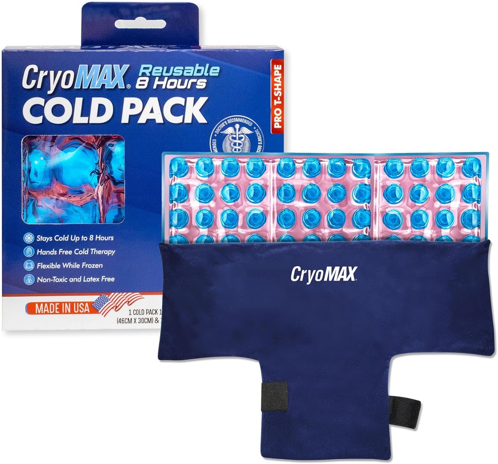 CryoMAX Återanvändbar Cold Pack - 8-timmars långvarig Cold Therapy Ice Pack, Justerbara bärbara kompressband, bäst för smärtlindring, skador, Hip Surgery Swelling och Migraines - T-Shape (1 Count)