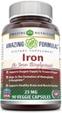 Amazing Formulas Iron as Iron Bisglycinate 25 Mg Veggie Capsules (Non-GMO,Gluten Free) - Supports Oxygen Supply to Tissues & Organs-Helps in The Formation of Hemoglobin&Myoglobin.(90 Veggie Capsules)