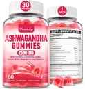 Ashwagandha Gummies 2500mg för kvinnor och män: Ashwagandha Supplement Gummy Extra Styrka med gurkmeja, vitamin D3, L-Theanin, Magnesium - Fylld Gummies, jordgubbsmak, Vegan, icke-GMO