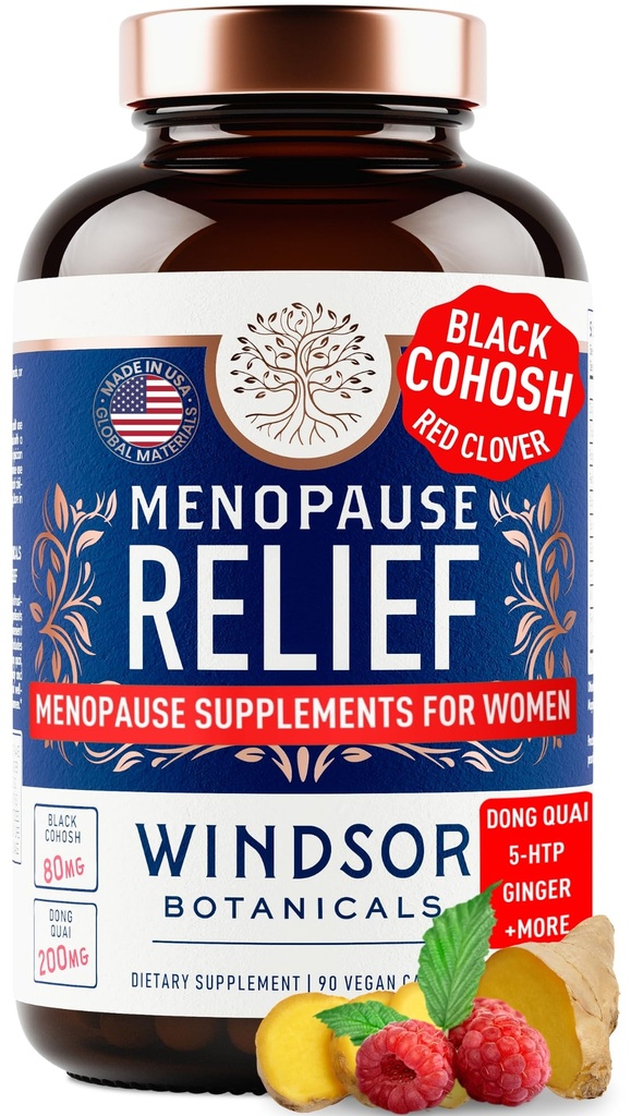 Menopause Supplements for Women - 5-HTP, Dong Quai, Black Cohosh for Menopause Hot Flashes, Night Sweats Relief Support - Womens Pre Meno Premenopausal Perimenopause Supplement - 90 Caps