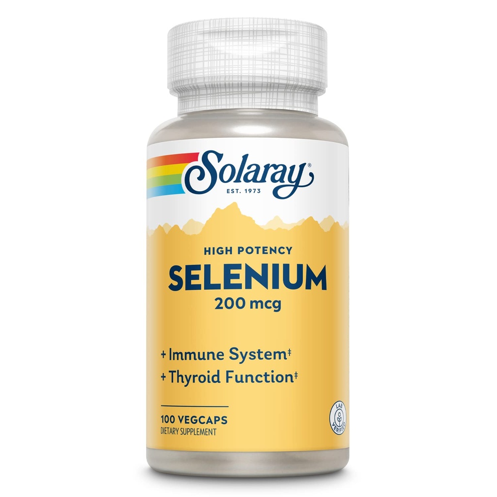 Solaray Selenium, hög styrka, hälsosam immunsystem, sköldkörtelfunktion och antioxidantstöd, 100 VegCaps