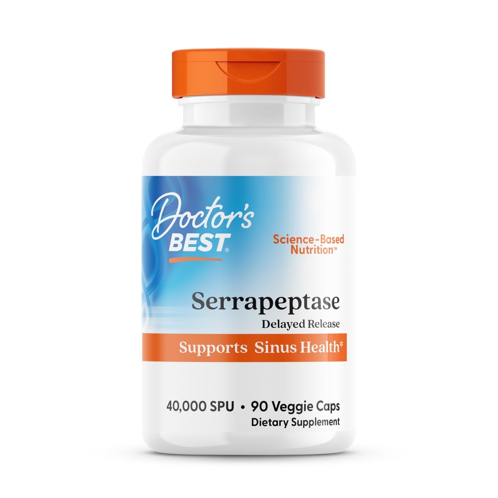 Doctor's Best Serrapeptase Supplement for Men & Women - Proteolytic Enzyme for Sinus & Immune Health Support, 40,000 SPU per Veggie Capsule, Non-GMO & Vegan Formula - 90 Veg Caps
