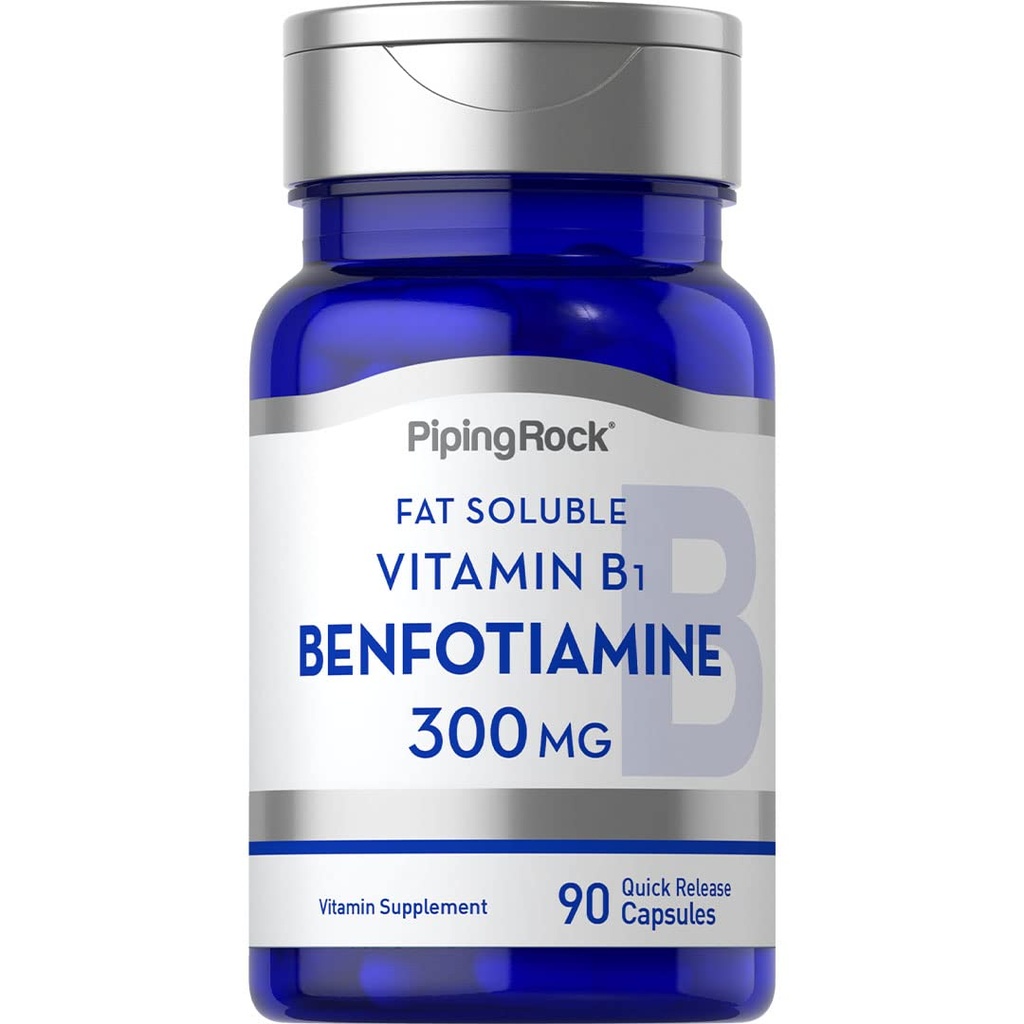 Piping Rock Benfotiamine 300mg | 90 kapslar | Fettlösligt vitamin B1 | Non-GMO, Gluten fri tillägg