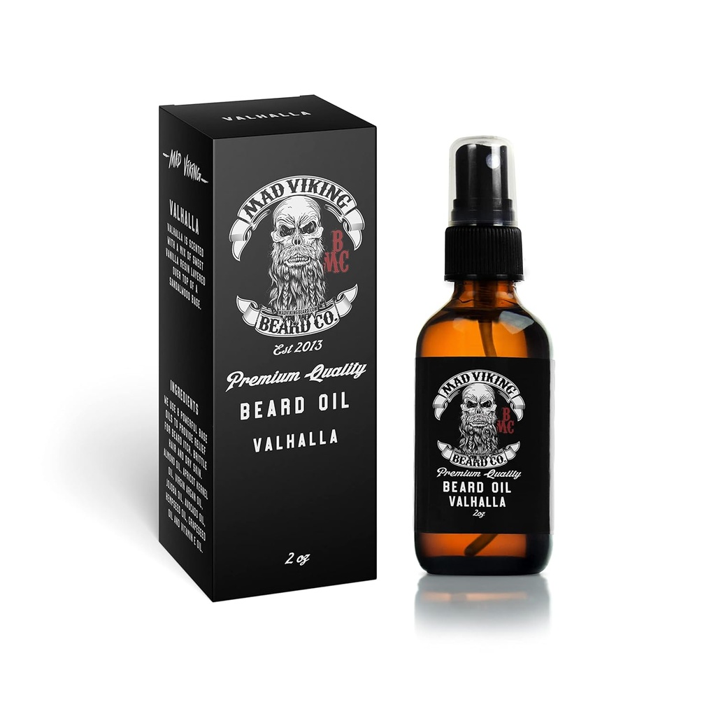 Mad Viking Valhalla Beard Oil - Hydrate, mjukna och odla ditt skägg naturligt. Fight Itch och Dandruff med en Smooth Sandalwood & Vanilla Scent, Made in the USA - 2oz