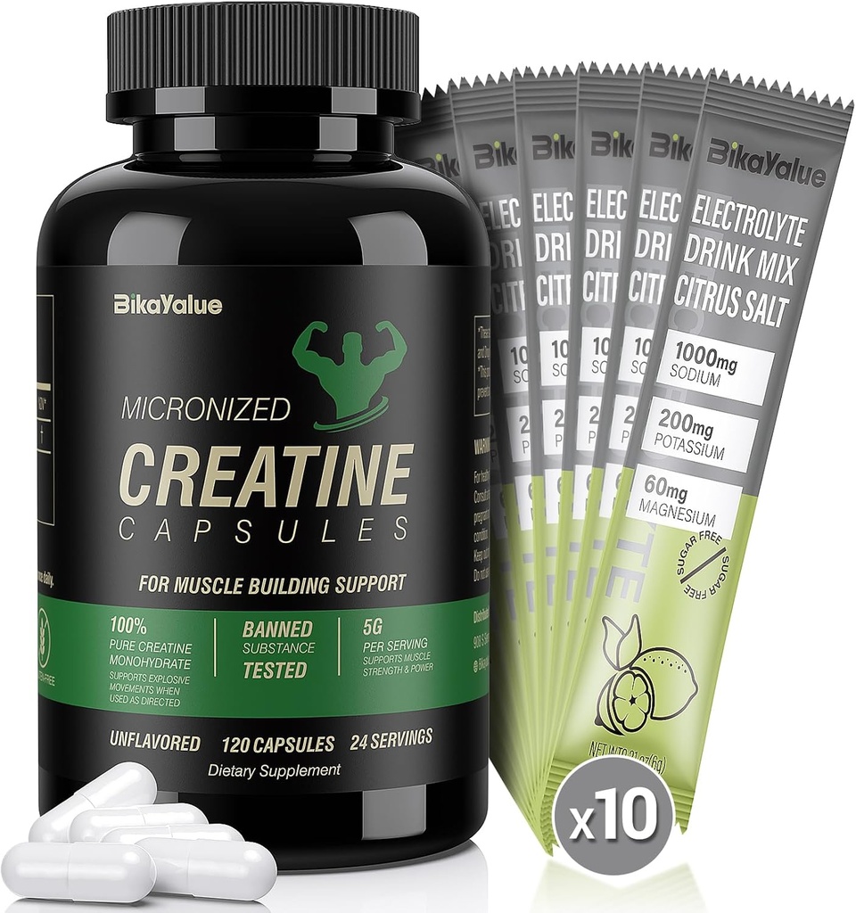 150 Kreatinkapslar + 10 Pack Electrolyte Combination och 200 Kreatinkapslar Tillägg för muskel, energi, återhämtning, glutenfri kreatin för kvinnor, män