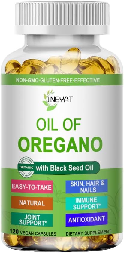 Olja av Oregano Softgels,Organics Oil of Oregano med Black Seed Oil för Immune Support Digestive Health Seasonal Herbal, High Carvacrol & Thymoquinone Oregano Oil, Plant Based, Nan-GMO,120 Count