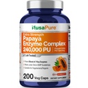 NusaPure Papaya Papain Enzyme Komplex 240.000 PU - 200 Veggie Caps - 100% vegetarisk, icke-GMO