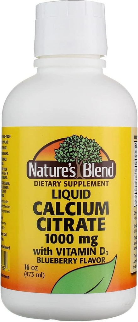 Naturens Blend Calcium Citrate med D3 Blueberry Flavored Liquid 16 oz Varje (Pack of 4)