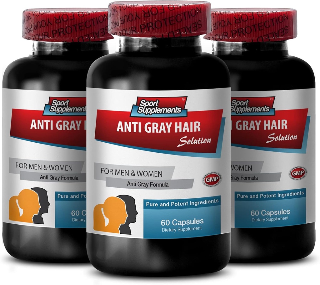 Folic Acid Pills - Anti-Gray Hair Solution - Chlorophyll Pills, Gray Hair Vitamins, Pantothenic Acid, Nettle, Hair Color Vitamins, Support Natural Hair Color, Saw Palmetto, (3 flaskor - 180 kapslar)