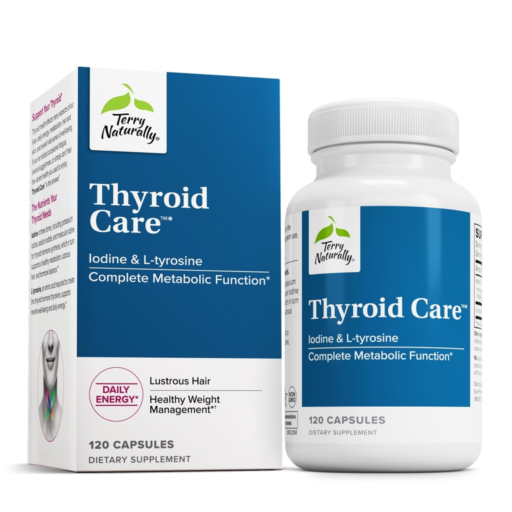 Terry Naturally Thyroid Care - Immune Health & Energy Support Formula - Nutritional Supplement med jod för sköldkörtelhälsostöd - Wellness Supplement med L-Tyrosine - 120 kapslar